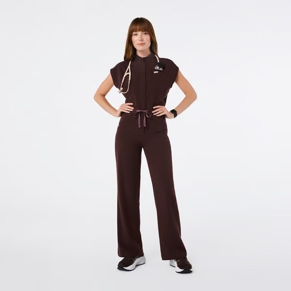 Figs Pants - VIRAL Figs Espresso Wide Leg Scrub Jumpsuit